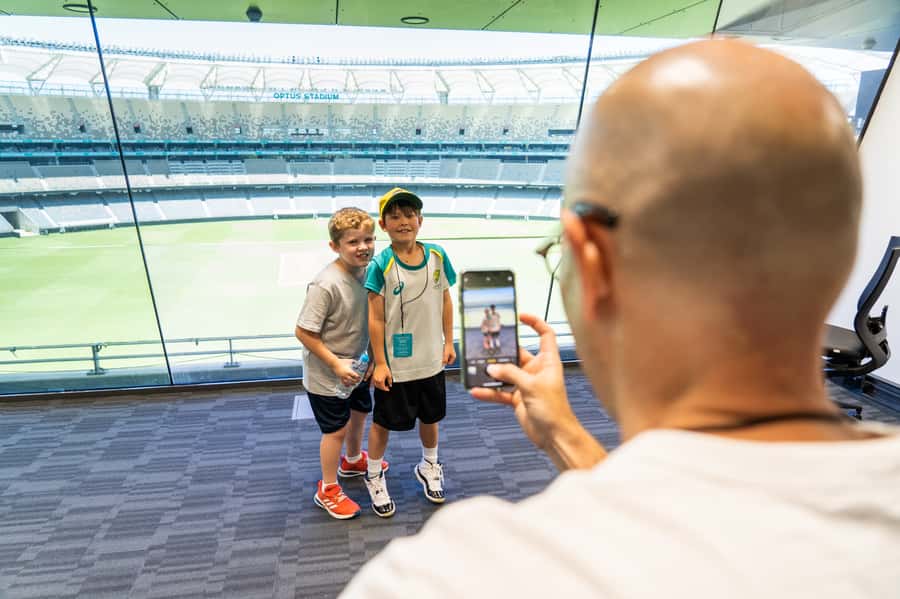 Perth: Optus Stadium Guided Tour - Sky View Lounge views: pitch, Swan River, and Perth skyline in one sweep
